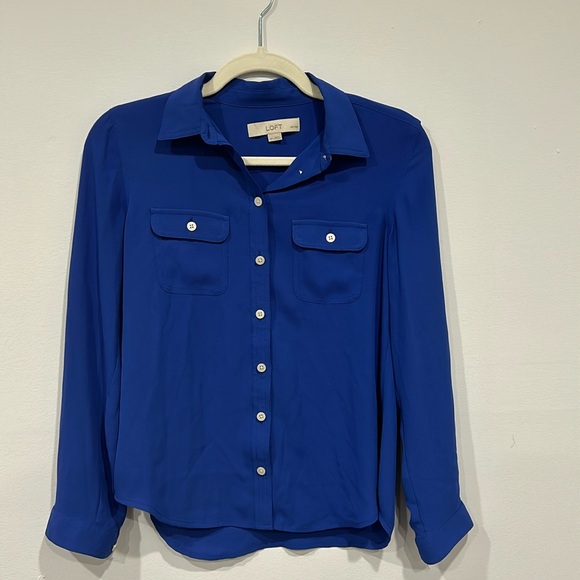 Ann Taylor Loft Women's XSP Blue Blouse Long Sleeve Button Up Shirt - Picture 1 of 5